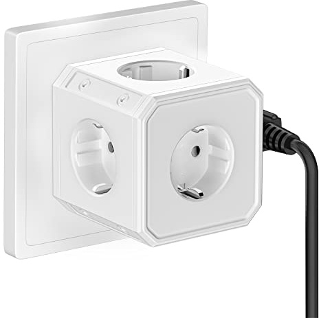 Steckdosenleiste mit 5 Steckdosenadapter, Steckdose (4000W/16A), 5 in 1 Steckdosenadapter für Büro, Zuhause, Weiß