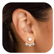 Tewiky Perlen Ohrringe für Damen, 14K Gold Hängende Schleife Ohrstecker | 14k Vergoldete Perlenohrringe, Hypoallergen Wasserfest, Passend für Alltag Brautoutfits & Geschenk für Frauen