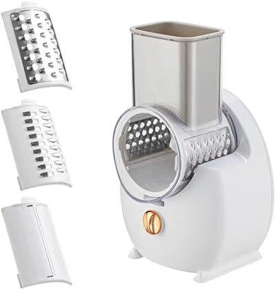 Electric Rotary Grater with 3 Interchangeable Blades, 50W Power for Cheese, Vegetables, and Fruits, Multifunctional Kitchen Tool for Easy Food Preparation