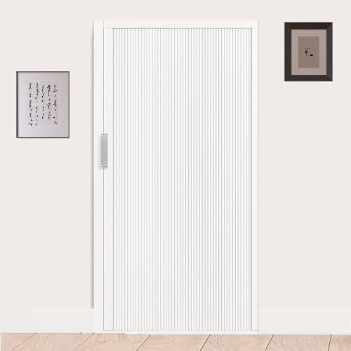 Porta Scorrevole Pieghevole a soffietto Senza Foratura con Telaio in Alluminio e Pannello in Tessuto non Tessuto Divisorio Bagno Cucina