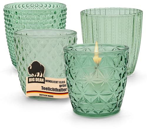 Windlicht Glas grün Teelichthalter 4er Set Teelichthalter in 4 Designs