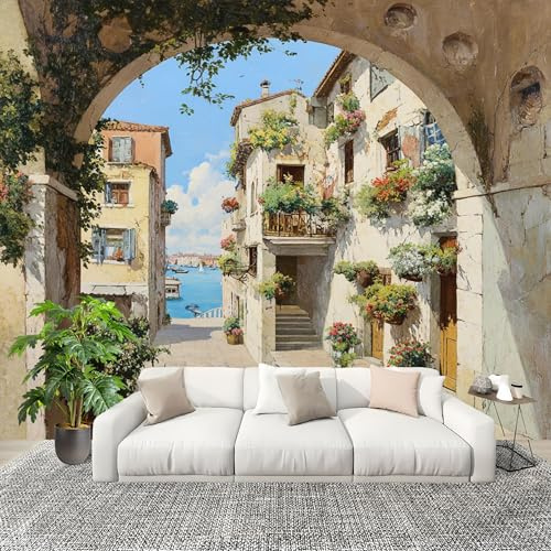 Carta da Parati Panoramica 400x280 cm Scena di Strada di Venezia Fotomurale Dimensioni Personalizzate per Soggiorno, Camera dei Bambini Decorazione Pittura D'Arte Murali in Tessuto Non Tessuto