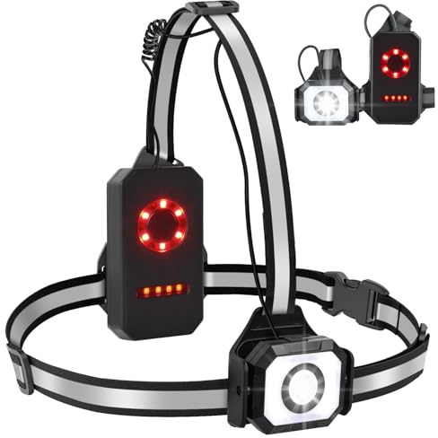 Fashioz Lampe Running, 500 Lumens Lumiere Course a Pied avec USB Recharge, Réglable à 90°, Lampe Pectorale Running Étanche avec Bande Réfléchissante, 7 Modes Lumiere pour Jogging Sports Extérieur