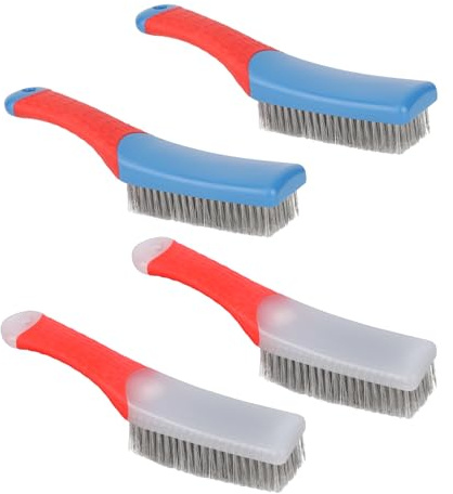 4pcs Acier Inoxydable Brosse Métallique pour Barbecue, Usage Intensif Brosse à Récurer avec Poignée Ergonomique Petits Outils Nettoyage pour Usage Domestique Cuisine Industriel
