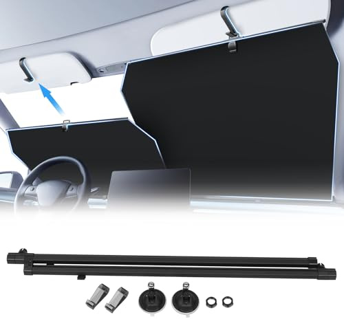 2026 Retractable Windshield Sun Shade Automatic Car Sunshade for Windshield, UV & Heat Protection, Keep Cool and Protect Interior, Adjustable Universal Fit for Car Trucks SUVs (Not for High Curve)