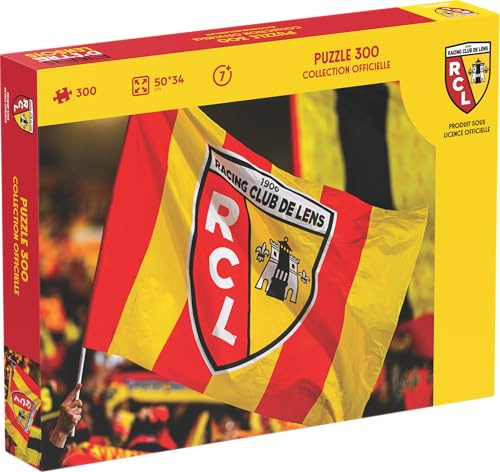 Megableu Puzzle Enfant Football RC Lens - 300 Pièces Officiel Dès 7 Ans | Format 50 x 34 cm - Visuel Sang et Or avec drapeau et blason, conçu pour développer logique et concentration