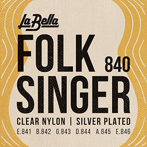La Bella Strings »FOLKSINGER - 840 - CLASSIC GUITAR« Jeu de Cordes pour Guitare Classique - Clear Nylon - Medium Tension