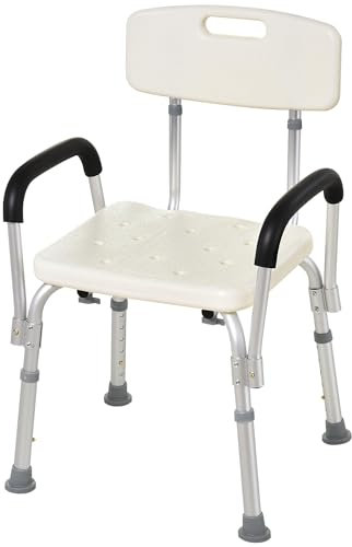 HOMCOM Sedile da doccia con schienale e braccioli Sedile da vasca, sedia regolabile in altezza