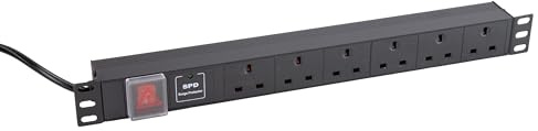 kenable PDU Power Distribution Unit 6 Way UK Sockets Surge Protected 19 inch Rack Mount 1U Horizontal with 3m Cable