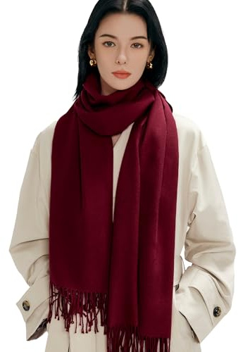 maamgic Sciarpa con Frange in Tinta Unita Pashmina da Donna Morbida e Soffice di Misto Cotone per Autunno Invernale 200 * 70cm, Bordeaux