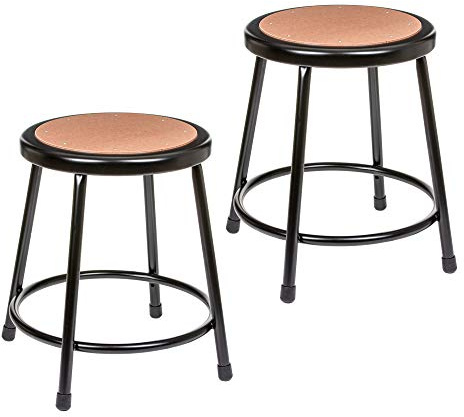 OEF Furnishings OEF6218-10/2 Premium Commercial-Grade All-Purpose Round Stool (18-inch Height, Black Frame, Masonite Wood Seat, 2-Pack)