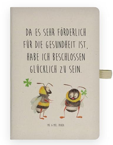Mr. & Mrs. Panda DIN A4 Baumwoll Notizbuch Hummeln Kleeblatt - Geschenk, Hummel, Spruch Fröhlich, schön, Blanko, Projektbuch, Planer, Skizzenbuch, glücklich sein, Lustige Sprüche, Biene, Kariert