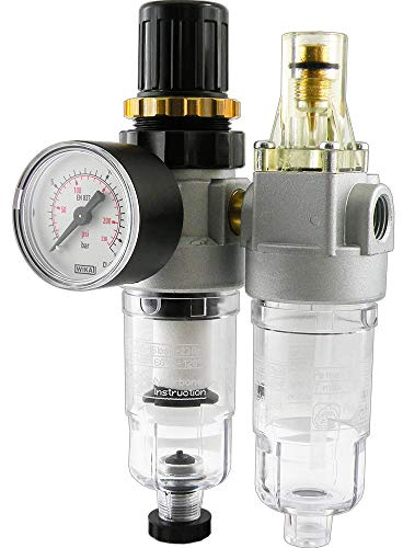Fittingteile - Mini Druckminderer Wartungseinheiten 2-teilig - 350 l/min Nebelöler Druckluftregler Wasserabscheider (Gewinde: G 1/4 - Druckregelbereich: 0,5-16 bar)