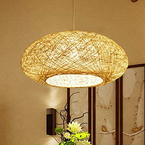 YUPIN Hängeleuchte Vintage Pendelleuchten E27 Hängelamp Retro Pendellampe Natürlichen Bambus Gewebt Rattan Industrial Höhenverstellbar Restaurant Teestube Cafe Lampenschirm Kronleuchter Leuchten,40cm