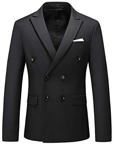Mens Suit Jacket Double Breasted Casual Daily Slim Blazer, Black, 44