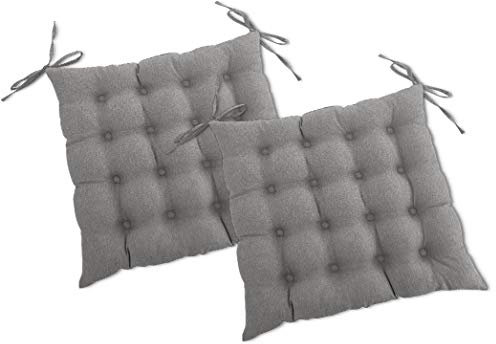 wometo 2er Set Sitzkissen Stuhl 40x40 Oeko-TEX - grau Mittelgrau Sitzpolster Stuhlkissen mit Bändern/Schleifen für Indoor und Outdoor (2 Stück)