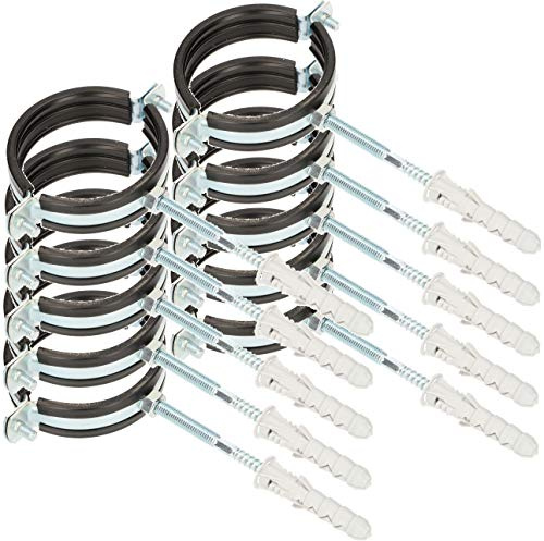 KOTARBAU® 10er Set - Rohrschellen – 2,5 – Rohrbefestigung – Rohrleitungsbefestigung - Gelenkrohrschellen - Dichtung - mit Dübeln