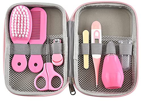 Set per la Cura del Bambino, RoseFlower 8 Pezzi Kit Neonato Accessori Bagnetto Neonati baby grooming BabyCare con Pettine, Spazzolino da Denti, Dispositivo di Aspirazione Nasale per Asilo e Viaggi