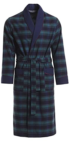 Revise RE-501 Herren Bademantel - Morgenmantel – Kariert - 100% Baumwolle - Dunkelblau/Grün 1035 - Gr. 3XL
