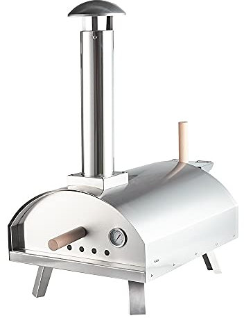Trueshopping Stainless Steel Outdoor Pizza Oven Wood Fired with Chimney & Smoker – Multi Fueled Quick Pizza Maker in 15 Minutes with 13 Stone, Peel, Cover – Ideal for Garden & Camping Oven