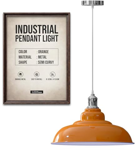 LEDSone Pendelleuchten-Set im Retro-Stil, Metall, E27, 32 cm [Energieklasse A] (Orange)