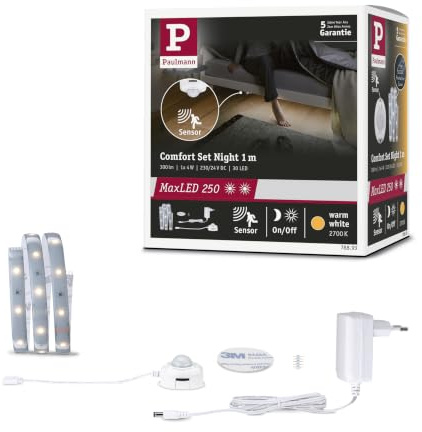 Paulmann 78893 LED Stripe MaxLED 250 Night Comfort Basisset 1m 300lm 30LEDs/m 12VA incl. 1x4 Watt Lichtband Weiß Kunststoff 2700 K