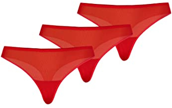 Teyli String Tanga Damen 3er Pack mit zarter verziert - Strings & Tangas für Damen aus Transparentem Mesh - Tange für Frauen Rot S
