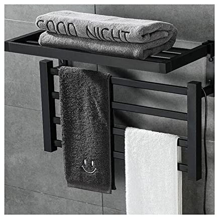 WRJAHCG Scaldasalviette Elettrico,Scalda Bagno da Muro Scaldasalviette Elettrico con Ripiano 55w Scaldasalviette Elettrico con Termostato Asciuga Elettrico Portatile 585mm*350mm*300mm,Nero