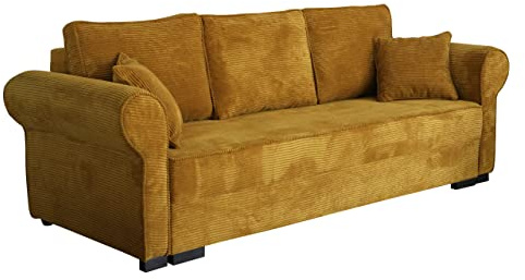 Mirjan24 Schlafsofa Olimpia Cord, Bettsofa mit abgerundete Armlehnen, Sofa mit Bettkasten und Schlaffunktion, Couchgarnitur, Schlafcouch, Sofagarnitur, Wohnlandschaft, Beste Qualität (Poso 01)