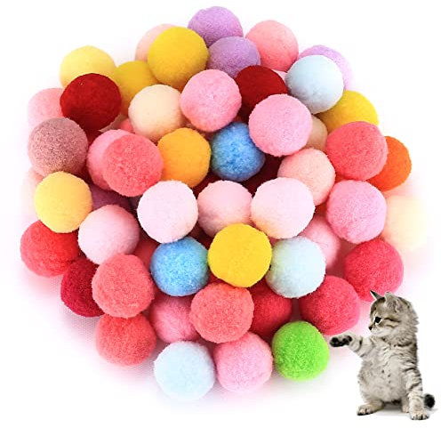 wugongshan 100 Pack Cat Toy Balls, Vibrant Color Furry Cat Balls, Soft Cats Pom Pom Toy Ball, Interactive Plush Pet Kitty Ball, Perfect Cats Supplies for Exercise and Fun