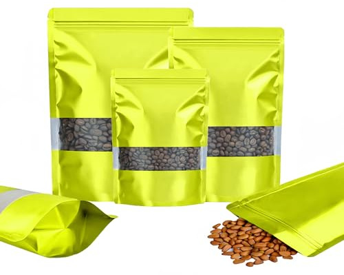 Rimiko 100 Pcs Sachets Alimentaires Debout avec Fenêtre Transparente, Sachet Zip Refermable Aluminium Stand up, Sac Pochette Mylar pour Conservation des Aliments (Vert,16x24cm)