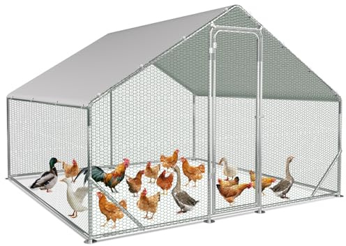 Sonnewelt Freilaufgehege 3x3x2m Hühnerstall Verzinkter Stahl Kleintierstall Hühnerhaus Dach Geflügelstall mit Sonnenschutzdach und Tür für Haustierkäfig Hühnerkäfig Vogelkäfig Kleintiere Pflanzen