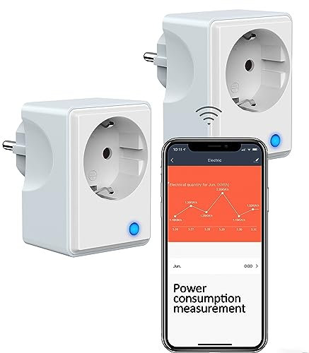 UCOMEN Enchufe Inteligente Wifi, 16A, 3680W,óptimo para programar el encendido/apagado y ahorrar energía, no necesita HUB, compatible con Alexa y Google Home,2,4 GHz, blanco y gris, 2 Pack