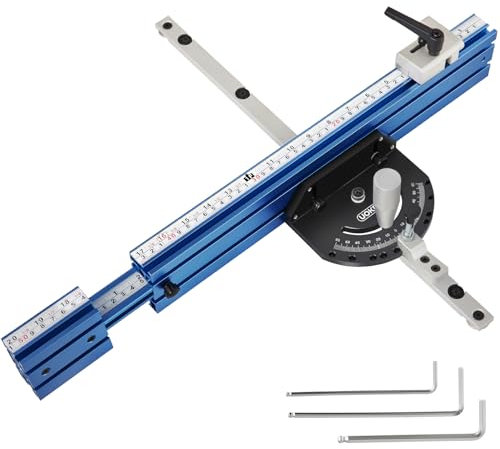 UOKRR Medidor de inglete de precisión para sierra de mesa con valla telescópica de aluminio de 20 a 36 pulgadas, 11 topes de ángulo preestablecidos para un máximo soporte de stock, valla de extensión