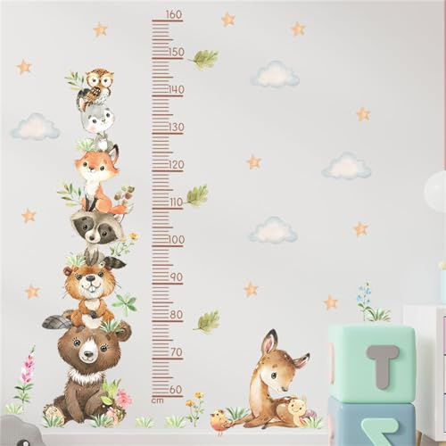 Messlatte für Kinder, Waldtiere Wandtattoo Kinderzimmer, Kinder Höhe Diagramm Wandsticker Wald Tiere Wandaufkleber, Skala misst 60-160cm, Geschenke für Jungen & Mädchen (Waldtiere-A)