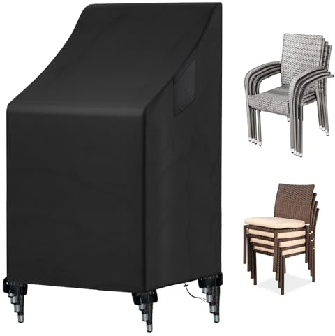 YBYHFAA Abdeckung für Gartenstühle, 100% wasserdicht 600D Oxford Schutzhülle für Gartenstühle, Schwerlast Reißfest Abdeckung für Stapelstühle/Adirondack, Anti-UV (65 * 65 * 120/80cm,Schwarz)