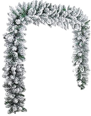 8,8 Fuß Weihnachtsgirlande, Grüne Weihnachtsgirlande, weiß Fallendes Zedernholz, Rattan, Künstliche Zederngirlande für Weihnachtsbaum, Kamin, Treppe, Tür, Garten, Innenhof, (8.8FT)