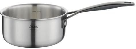 Spring Stielkasserolle GOURMET, mehrschichtiger Topf aus Edelstahl, backofengeeignet, mit Innenskalierung, Ø 16 cm, Höhe 7,5 cm, 1,4 Liter, schwarz