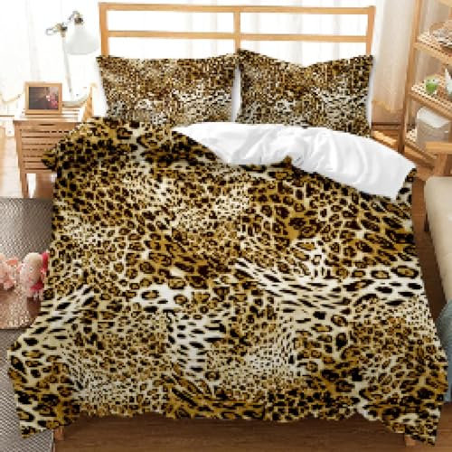 ZDLLDZ Bettbezug-Set mit Leopardenmuster, Twin-Full-Bettwäsche-Set für Erwachsene, Gepard, Afrika-Tier, Queen-King-Size-Bettbezug aus Polyester, 240 x 260 cm + 65 x 65 cm x 2,5 cm