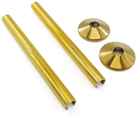 YAZANY Radiator Pipe Covers Chrome, Chrome Radiator Pipe Covers for Towel Rail Radiators Pipe Covers and Collars 15mm x 200mm Gold