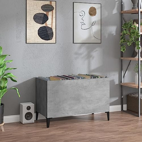 ARKEM Armoire à disques Gris béton 74,5x38x48 cm Bois d'ingénierie,Player Boite,Meuble De Rangement,Rangement Disque Vinyle