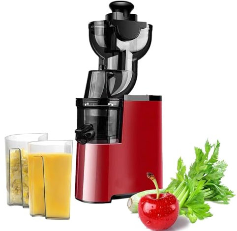 FfiMe Estrattore di Succo da 150 W, Estrattore di Succo di Grande Calibro, Spremiagrumi Lento,Macchina per Succo con Alta Resa di Succo, Spremiagrumi Centrifugo Compatto Antigoccia Red