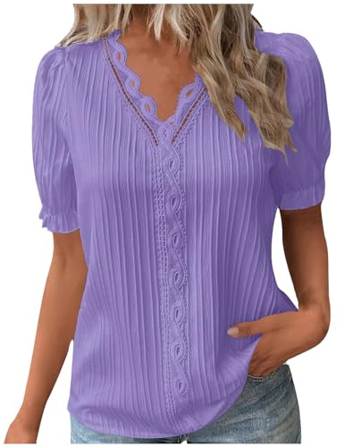 Dressy Purple Party Lace Tops for Women UK Tops and Blouses Classic Casual Elegant Teacher Plus Size Blouses for Women 20-22 UK Ladies Shirts Size 16 Womens Tops Size 16-18