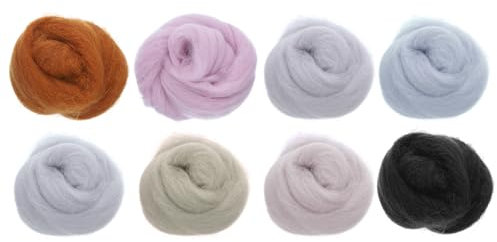 QUARKZMAN Aguja Fieltro Lana, 2.82oz Natural Fibra Lana Mecha Hilo Lana Fieltro Suministros para Aguja Fieltro Hilo Bricolaje Manualidades, 8 Colores, 10g/paquete