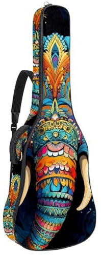 Große Akustikgitarrentasche, wasserdichte Gitarrentasche für 40/41/42 Zoll Gitarren, mit Schutzschicht und mehreren Taschen, Gitarren-Rucksack, bunter Elefant, mehrfarbig, 42.9x16.9x4.7 in,