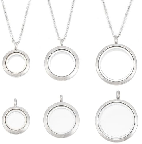 DELORIGIN 3 Stück Runde Foto Charm Halskette In 3 Größen Medaillon Anhänger Aus Edelstahl Kristall Doppelseitiger Rahmen Memory Charm Mit Kette Für Die Herstellung von Hochzeitsschmuck