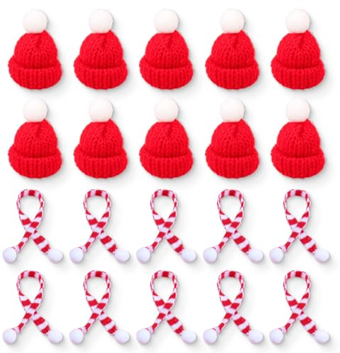 JEYORZY 20er Pack Mini Weihnachtsmütze und Schal Set, Mini Weihnachtsmützen und Schals, Strickmützen-Set für Weinflaschen, Puppenhäuser und Weihnachtsfeiern - Klein, aber fein im Nikolaus-Look!