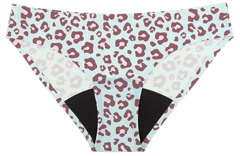 Nahtlose Perioden Unterwäsche für Frauen Sexy Leoparden-Menstruationsunterwäsche mit Geringer Blutung Unsichtbare Perioden Unterwäsche Zum Schwimmen,Blau,S