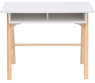 Rebecca Mobili Escritorio para Niños, Mesa Montessori, Blanco Marrón, MDF Pino, con Compartimento, Bordes Redondeados - Dimensiones AxAnxFon: 70 x 90 x 50 cm - Art. RE7134