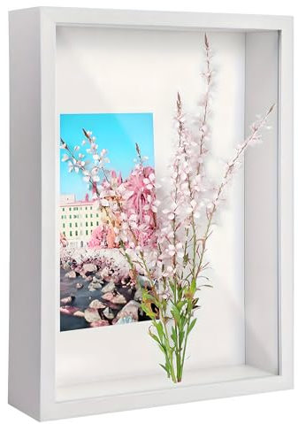 3D Picture Frame, 20 x 29 cm, Object Frame, Deep Picture Frame for Filling, Frame A4 for Photos, Pictures, Drawings, Flowers, Memorabilia, DIY Artworks (White)
